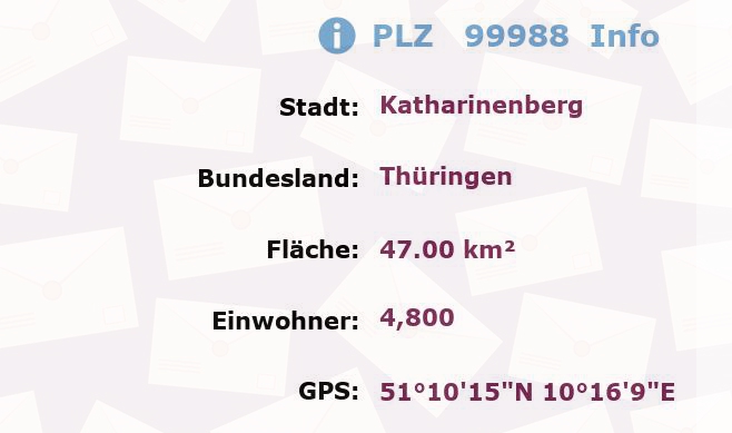 Postleitzahl 99988 Katharinenberg, Thüringen Information