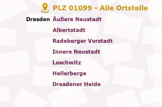 Postleitzahl 01099 Dresden, Sachsen - Alle Orte und Ortsteile