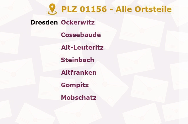 Postleitzahl 01156 Dresden, Sachsen - Alle Orte und Ortsteile