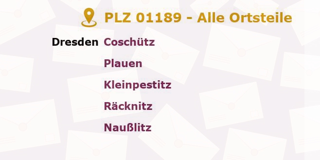 Postleitzahl 01189 Dresden, Sachsen - Alle Orte und Ortsteile