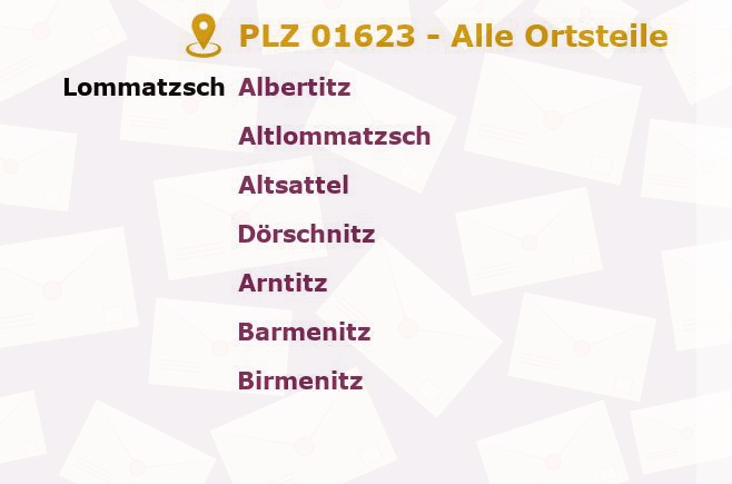 Postleitzahl 01623 Lommatzsch, Sachsen - Alle Orte und Ortsteile