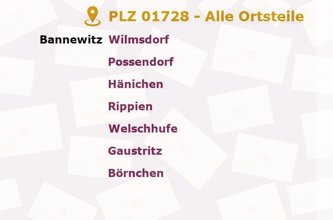 Postleitzahl 01728 Bannewitz, Sachsen - Alle Orte und Ortsteile