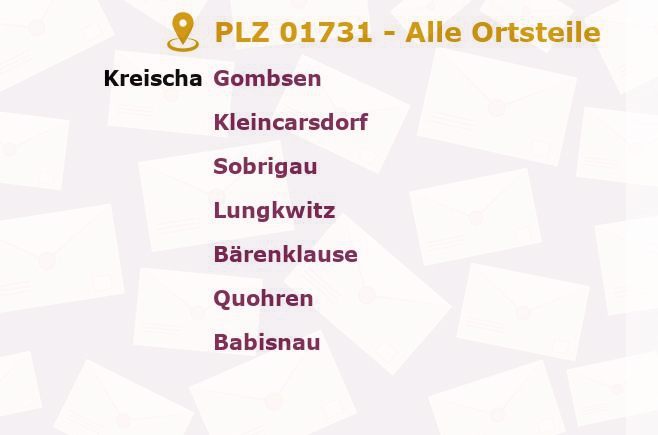 Postleitzahl 01731 Kreischa, Sachsen - Alle Orte und Ortsteile