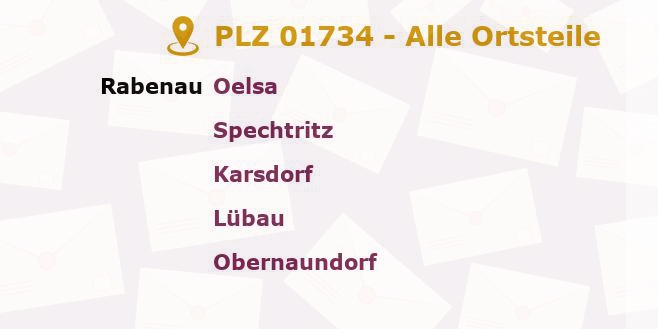 Postleitzahl 01734 Rabenau, Sachsen - Alle Orte und Ortsteile