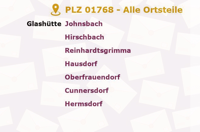 Postleitzahl 01768 Sachsen - Alle Orte und Ortsteile