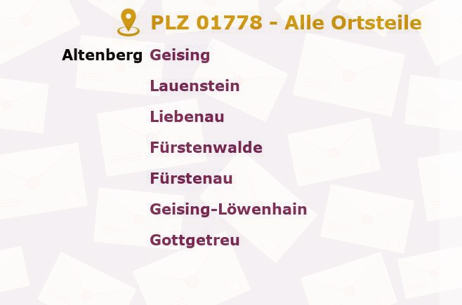 Postleitzahl 01778 Geising, Sachsen - Alle Orte und Ortsteile