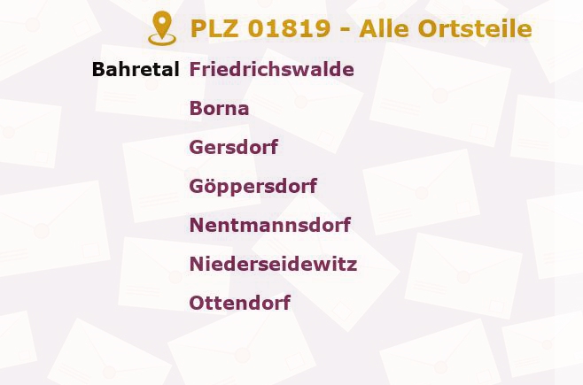 Postleitzahl 01819 Sachsen - Alle Orte und Ortsteile
