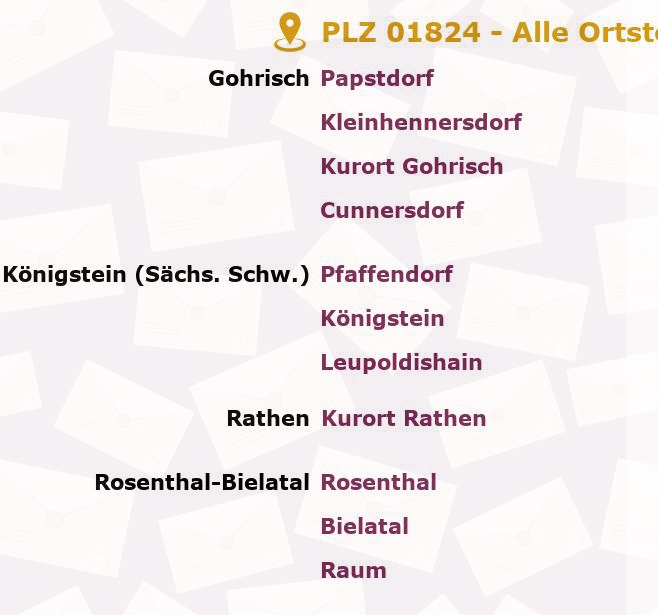 Postleitzahl 01824 Papstdorf, Sachsen - Alle Orte und Ortsteile