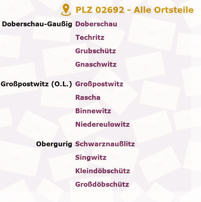 Postleitzahl 02692 Doberschau-Gaußig, Sachsen - Alle Orte und Ortsteile