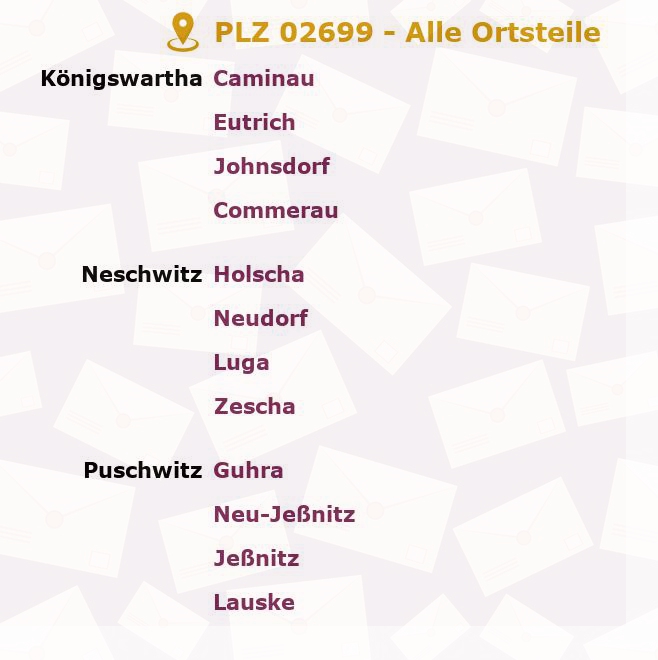 Postleitzahl 02699 Königswartha, Sachsen - Alle Orte und Ortsteile