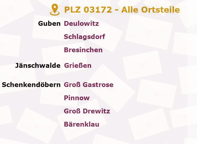 Postleitzahl 03172 Bärenklau, Brandenburg - Alle Orte und Ortsteile