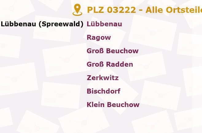 Postleitzahl 03222 Lehde, Brandenburg - Alle Orte und Ortsteile