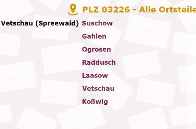 Postleitzahl 03226 Vetschau, Brandenburg - Alle Orte und Ortsteile