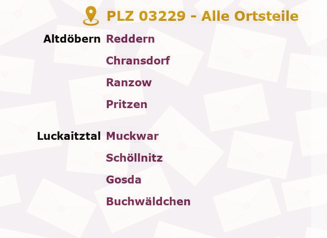 Postleitzahl 03229 Brandenburg - Alle Orte und Ortsteile
