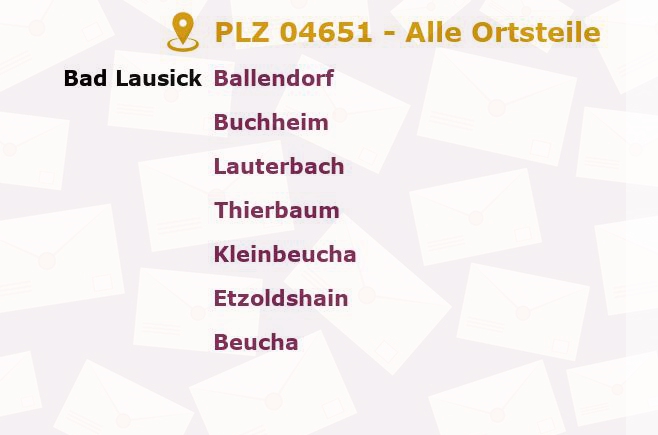 Postleitzahl 04651 Leipzig, Sachsen - Alle Orte und Ortsteile