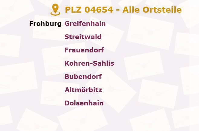 Postleitzahl 04654 Frohburg, Sachsen - Alle Orte und Ortsteile