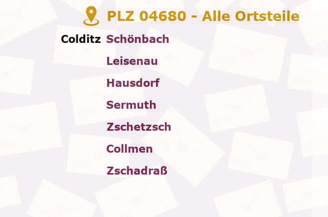 Postleitzahl 04680 Colditz, Sachsen - Alle Orte und Ortsteile