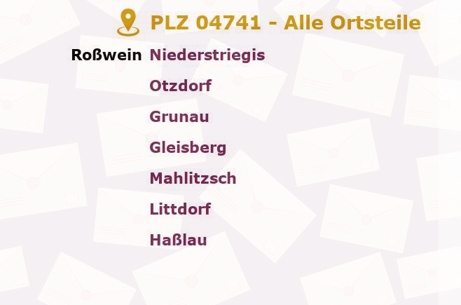 Postleitzahl 04741 Niederstriegis, Sachsen - Alle Orte und Ortsteile