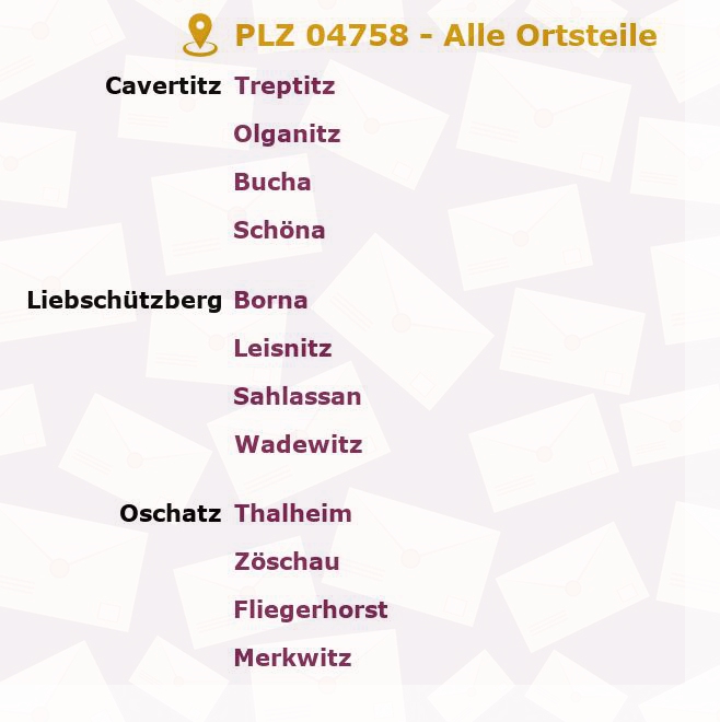 Postleitzahl 04758 Sachsen - Alle Orte und Ortsteile