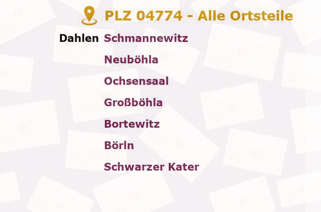 Postleitzahl 04774 Dahlen, Sachsen - Alle Orte und Ortsteile