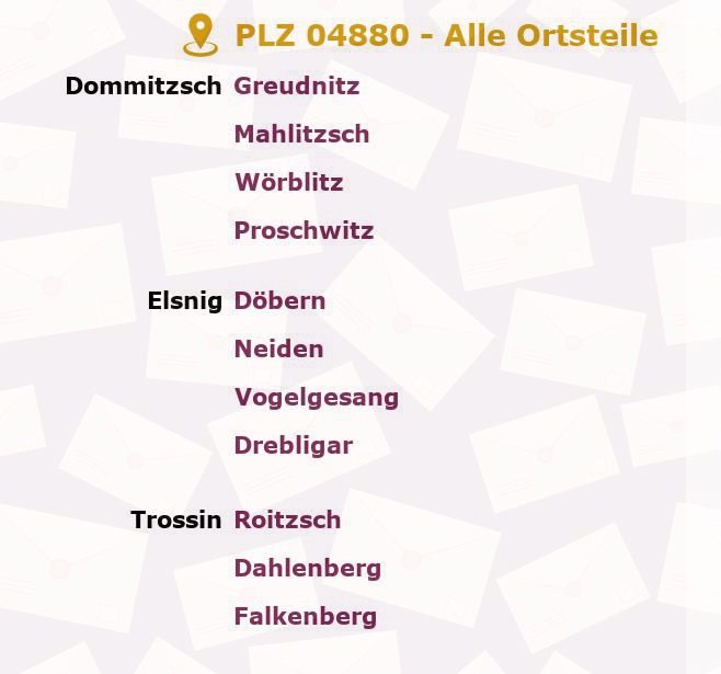 Postleitzahl 04880 Trossin, Sachsen - Alle Orte und Ortsteile