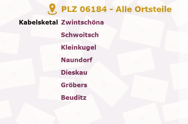 Postleitzahl 06184 Gröbers, Sachsen-Anhalt - Alle Orte und Ortsteile