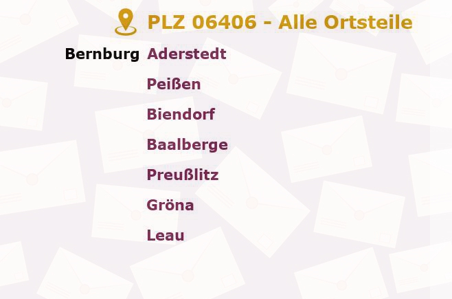 Postleitzahl 06406 Bernburg, Sachsen-Anhalt - Alle Orte und Ortsteile