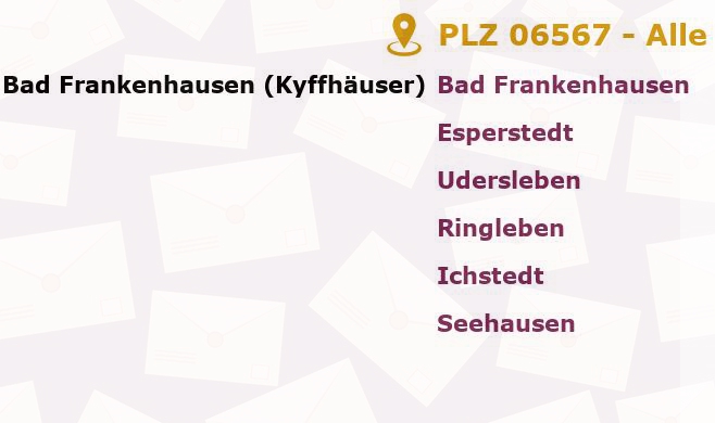 Postleitzahl 06567 Bad Frankenhausen, Thüringen - Alle Orte und Ortsteile