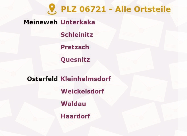 Postleitzahl 06721 Unterkaka, Sachsen-Anhalt - Alle Orte und Ortsteile