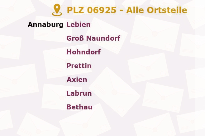 Postleitzahl 06925 Annaburg, Sachsen-Anhalt - Alle Orte und Ortsteile