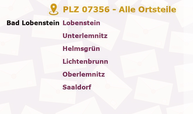 Postleitzahl 07356 Bad Lobenstein, Thüringen - Alle Orte und Ortsteile