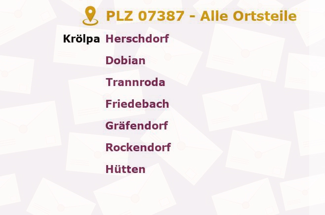 Postleitzahl 07387 Krölpa, Thüringen - Alle Orte und Ortsteile