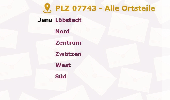 Postleitzahl 07743 Jena, Thüringen - Alle Orte und Ortsteile