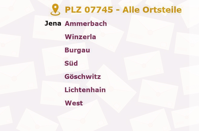 Postleitzahl 07745 Jena, Thüringen - Alle Orte und Ortsteile