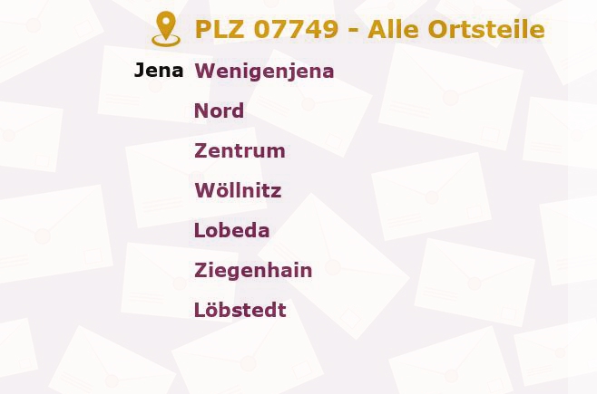 Postleitzahl 07749 Jena, Thüringen - Alle Orte und Ortsteile