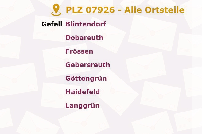 Postleitzahl 07926 Gefell, Thüringen - Alle Orte und Ortsteile