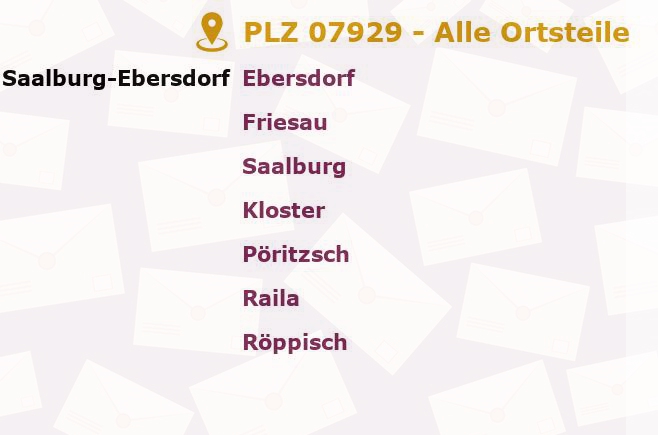 Postleitzahl 07929 Thüringen - Alle Orte und Ortsteile