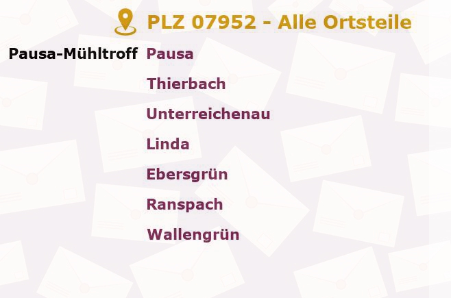 Postleitzahl 07952 Sachsen - Alle Orte und Ortsteile