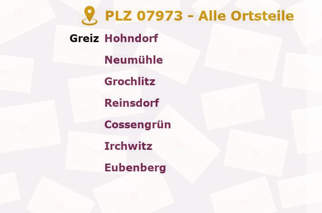 Postleitzahl 07973 Greiz, Thüringen - Alle Orte und Ortsteile