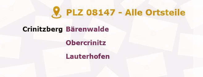Postleitzahl 08147 Sachsen - Alle Orte und Ortsteile