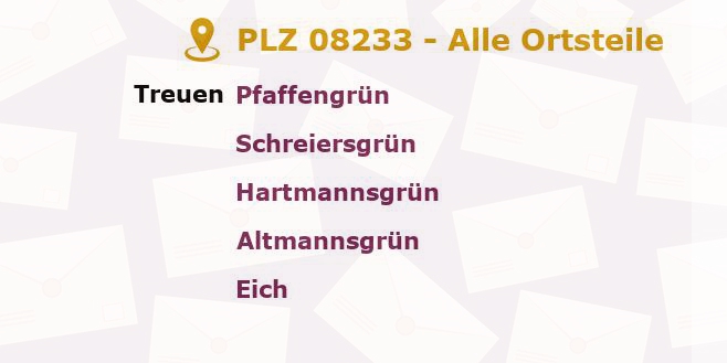 Postleitzahl 08233 Treuen, Sachsen - Alle Orte und Ortsteile