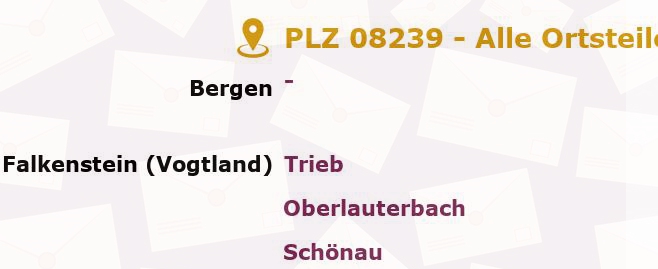 Postleitzahl 08239 Sachsen - Alle Orte und Ortsteile