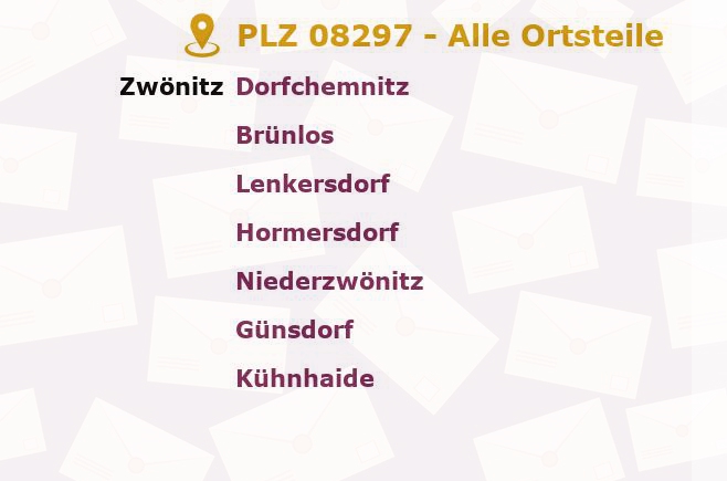 Postleitzahl 08297 Zwönitz, Sachsen - Alle Orte und Ortsteile