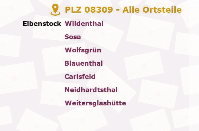 Postleitzahl 08309 Eibenstock, Sachsen - Alle Orte und Ortsteile