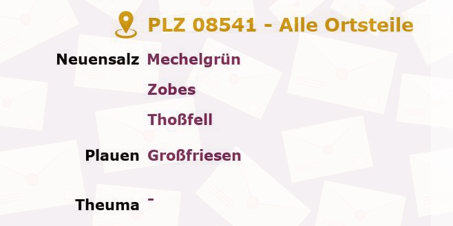 Postleitzahl 08541 Neuensalz, Sachsen - Alle Orte und Ortsteile