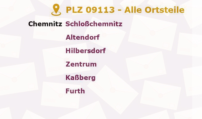 Postleitzahl 09113 Chemnitz, Sachsen - Alle Orte und Ortsteile