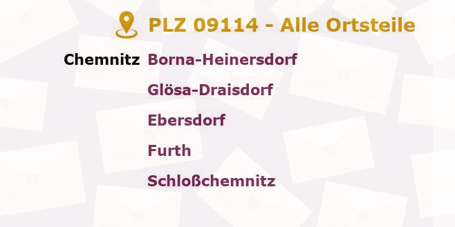 Postleitzahl 09114 Chemnitz, Sachsen - Alle Orte und Ortsteile