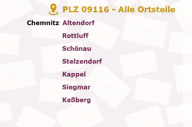 Postleitzahl 09116 Chemnitz, Sachsen - Alle Orte und Ortsteile