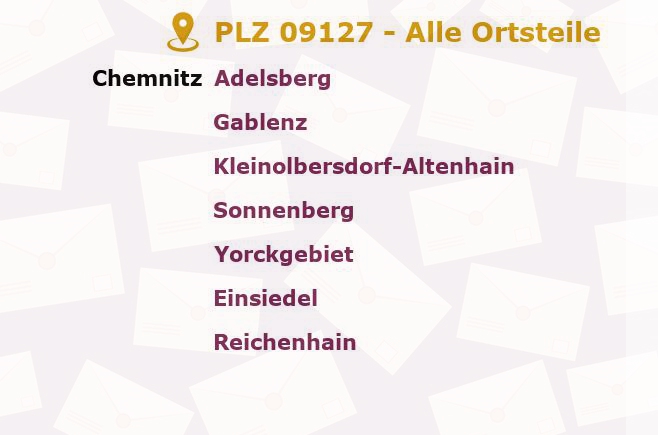 Postleitzahl 09127 Chemnitz, Sachsen - Alle Orte und Ortsteile
