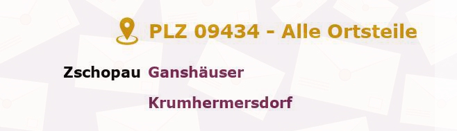 Postleitzahl 09434 Krumhermersdorf, Sachsen - Alle Orte und Ortsteile